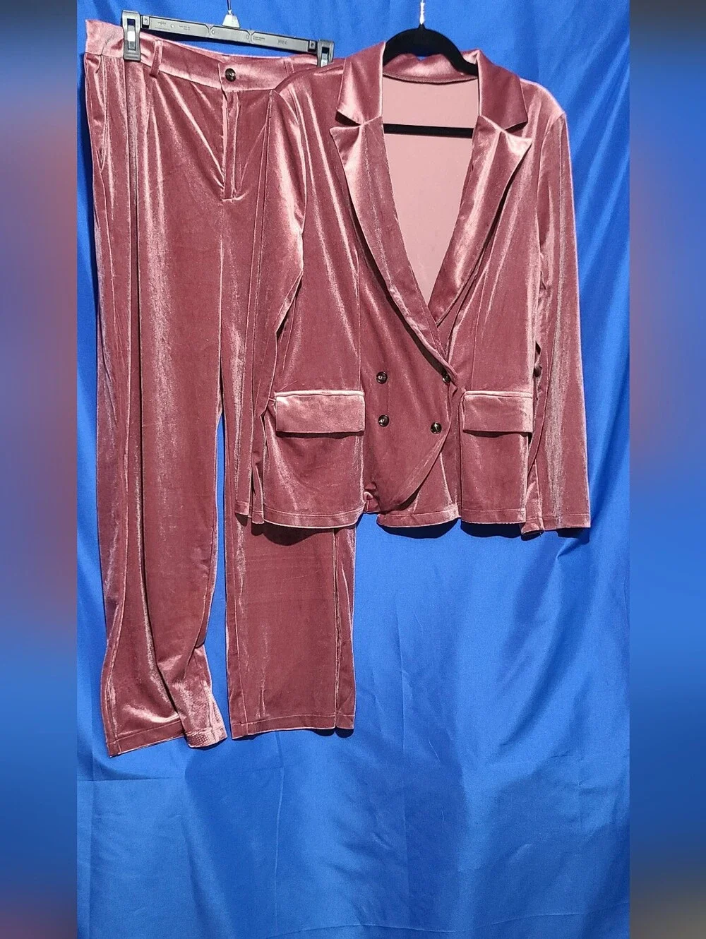 Velvet Wide-Leg Pants And Blazer — Suit -- Dusty Rose Size XL - Picture 2 of 5